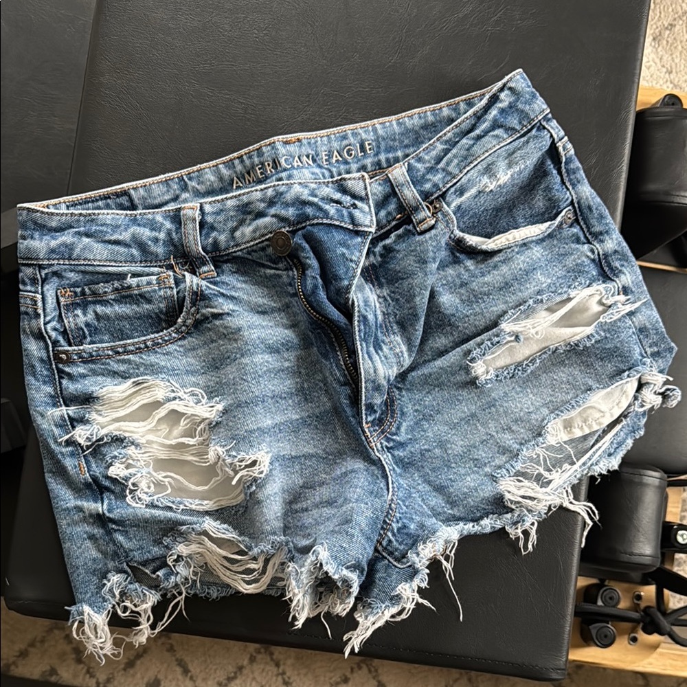 American Eagle Outfitters Blue Distressed Denim Shorts